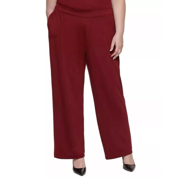 Calvin Klein Pants - NEW Calvin Klein Size 2X Pull On Stretch Straight Leg Pants Burgundy Red Pockets